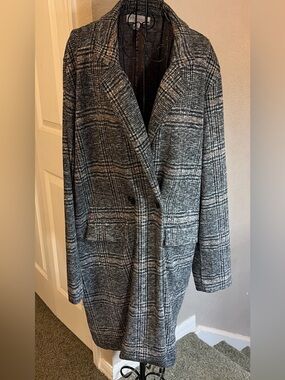 Philosophy Black & Gray Plaid Single-Breasted Trench Coat